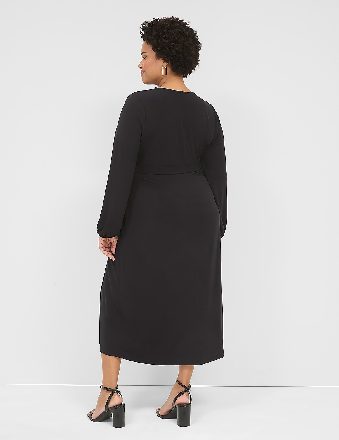 Long-Sleeve Faux-Wrap Jersey Midi Dress Product Image 2