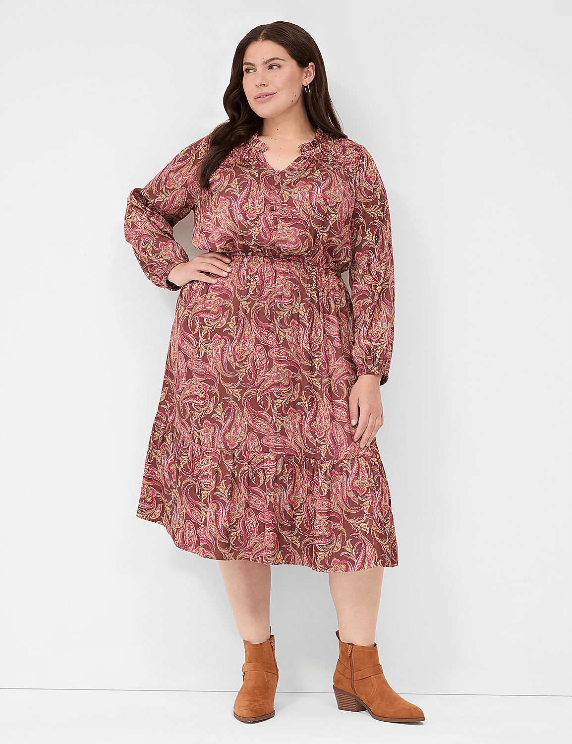 Ruffle-Trim Tiered Midi Dress Product Image 4