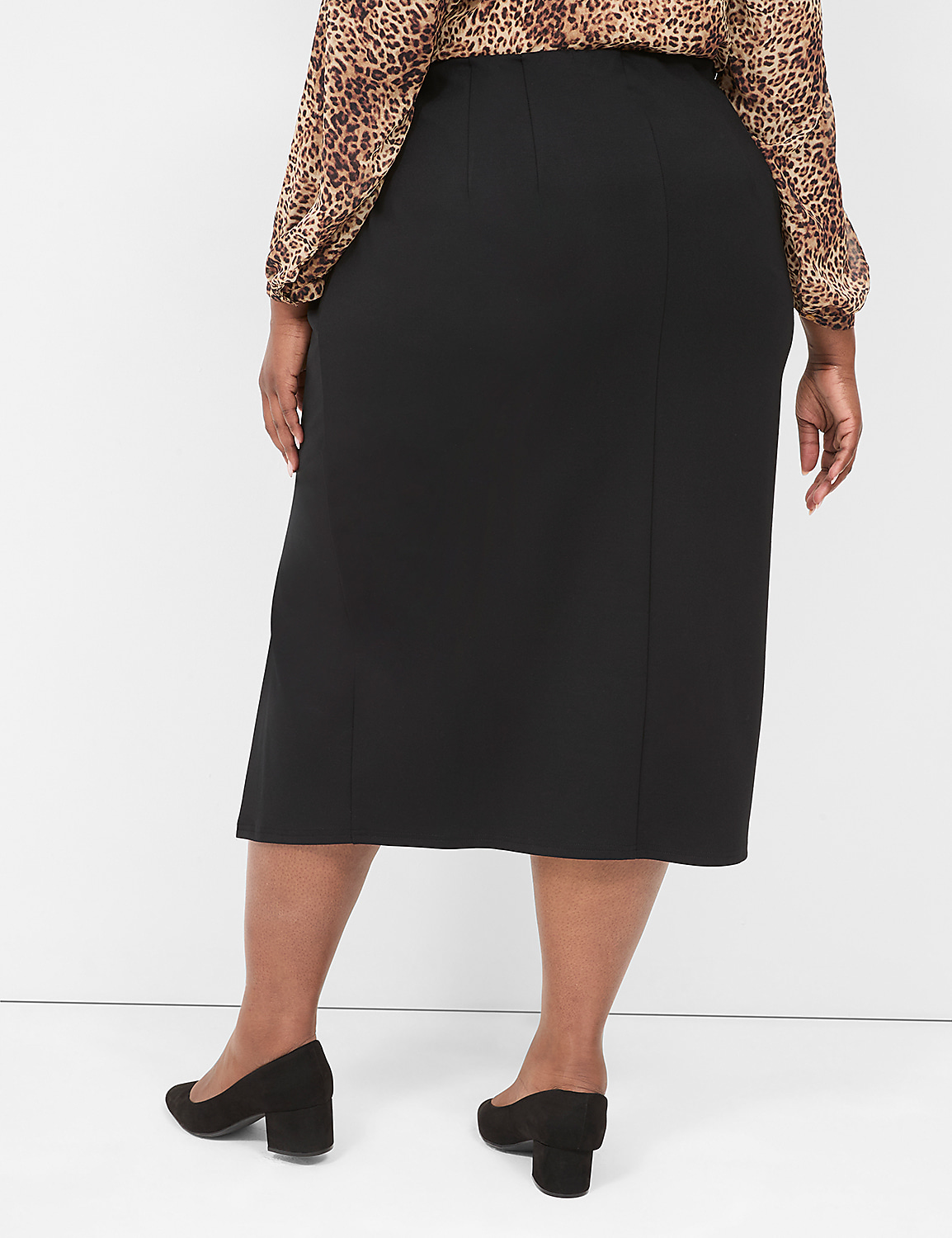 Ponte Front-Slit Column Midi Skirt Product Image 2