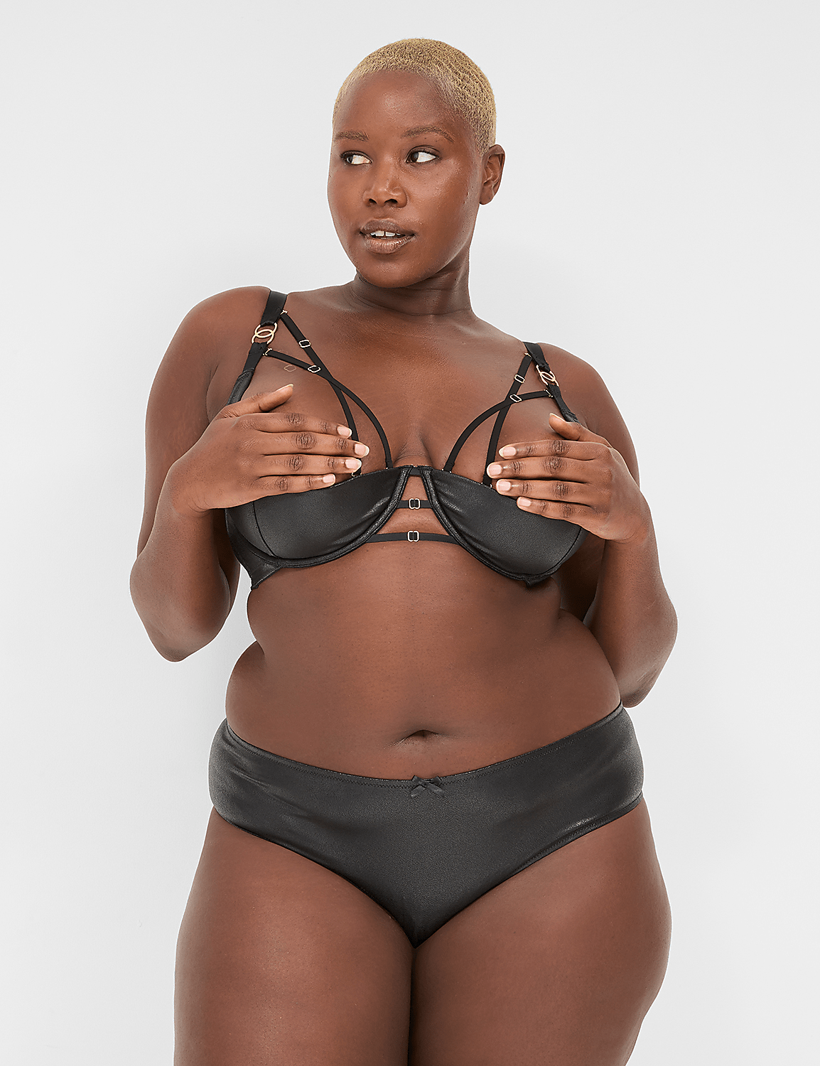 Faux-Leather Quarter Cup Bra Product Image 4