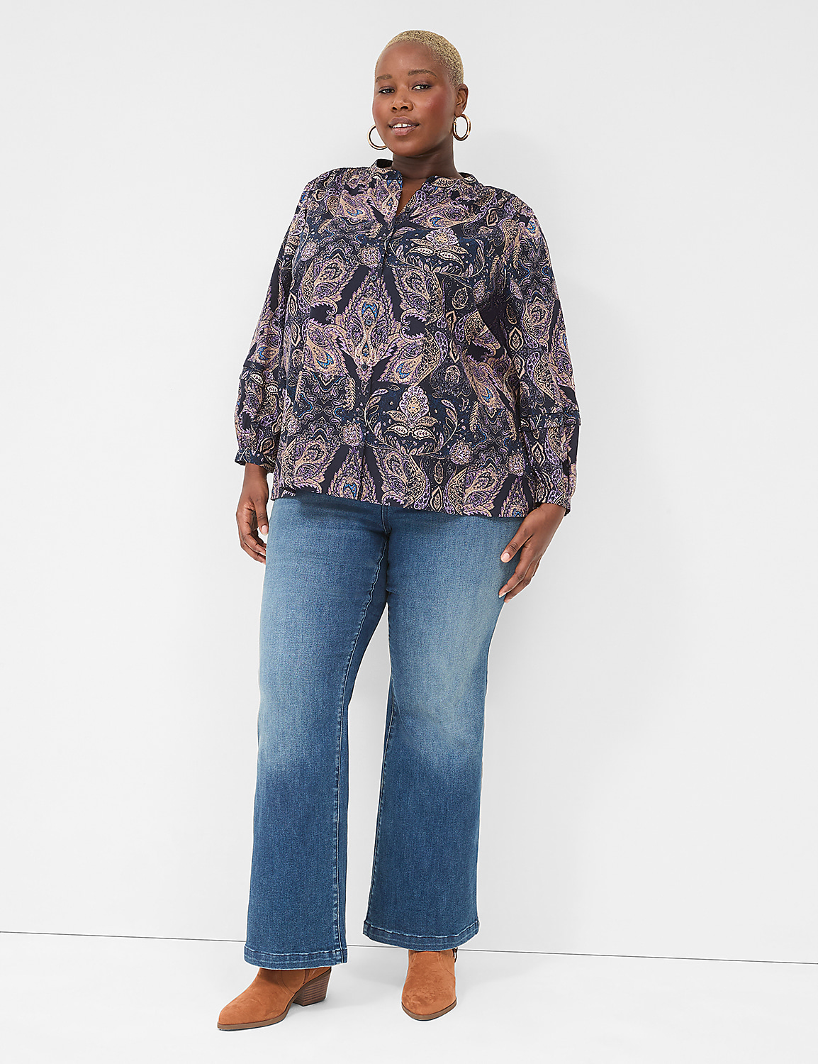 Bracelet-Sleeve Button-Front Blouse Product Image 3