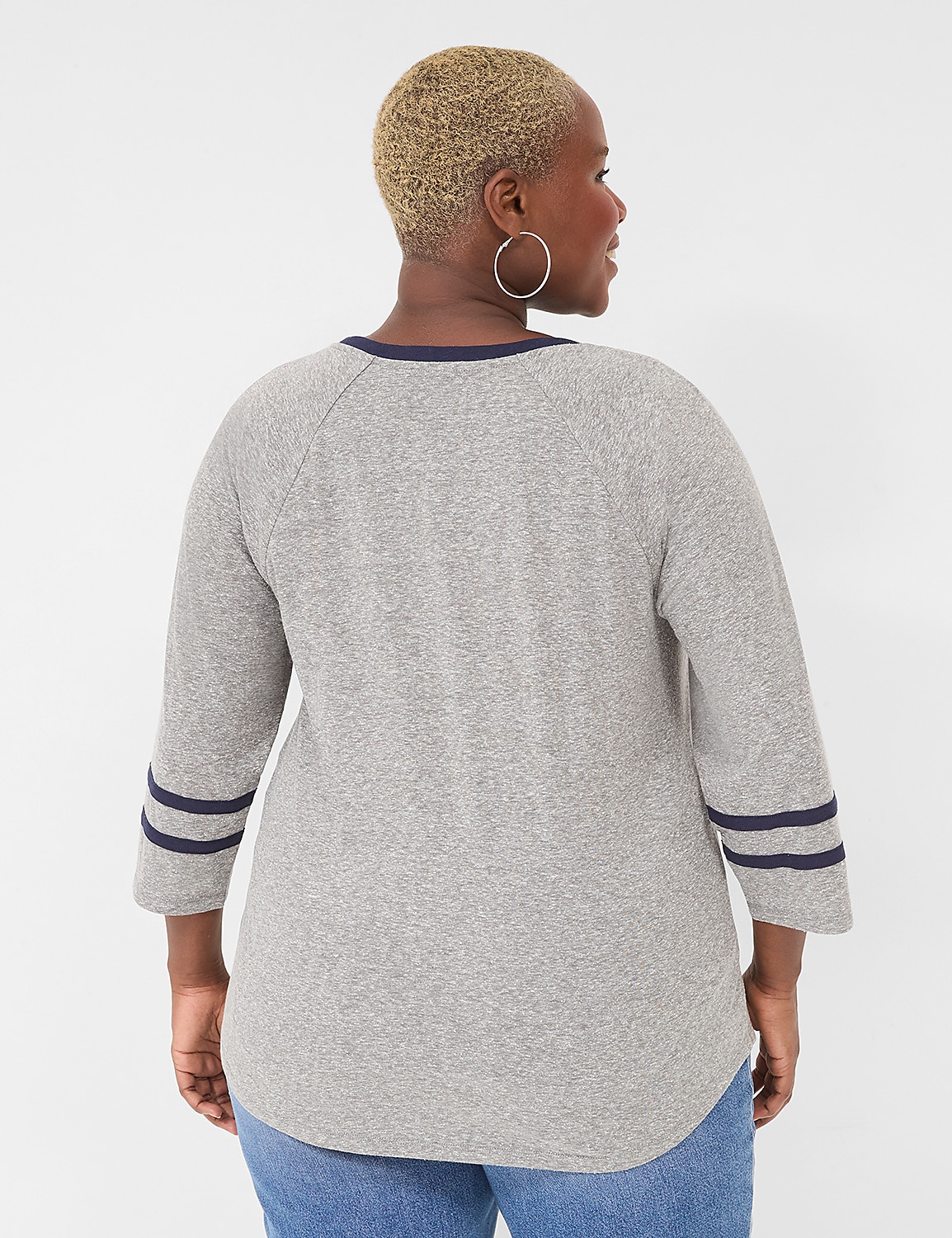 3/4 Sleeve Raglan Crew Neck Top Gra | LaneBryant