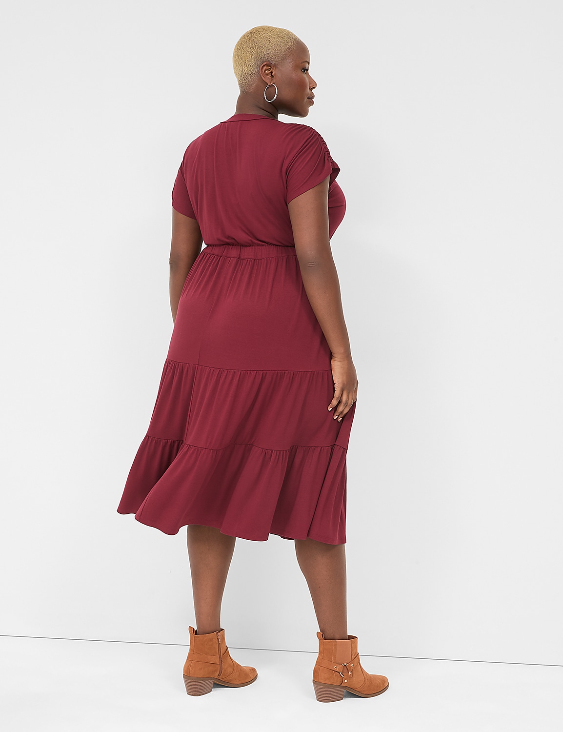 Shirred-Shoulder Tie-Waist Jersey Midi Dress Product Image 2