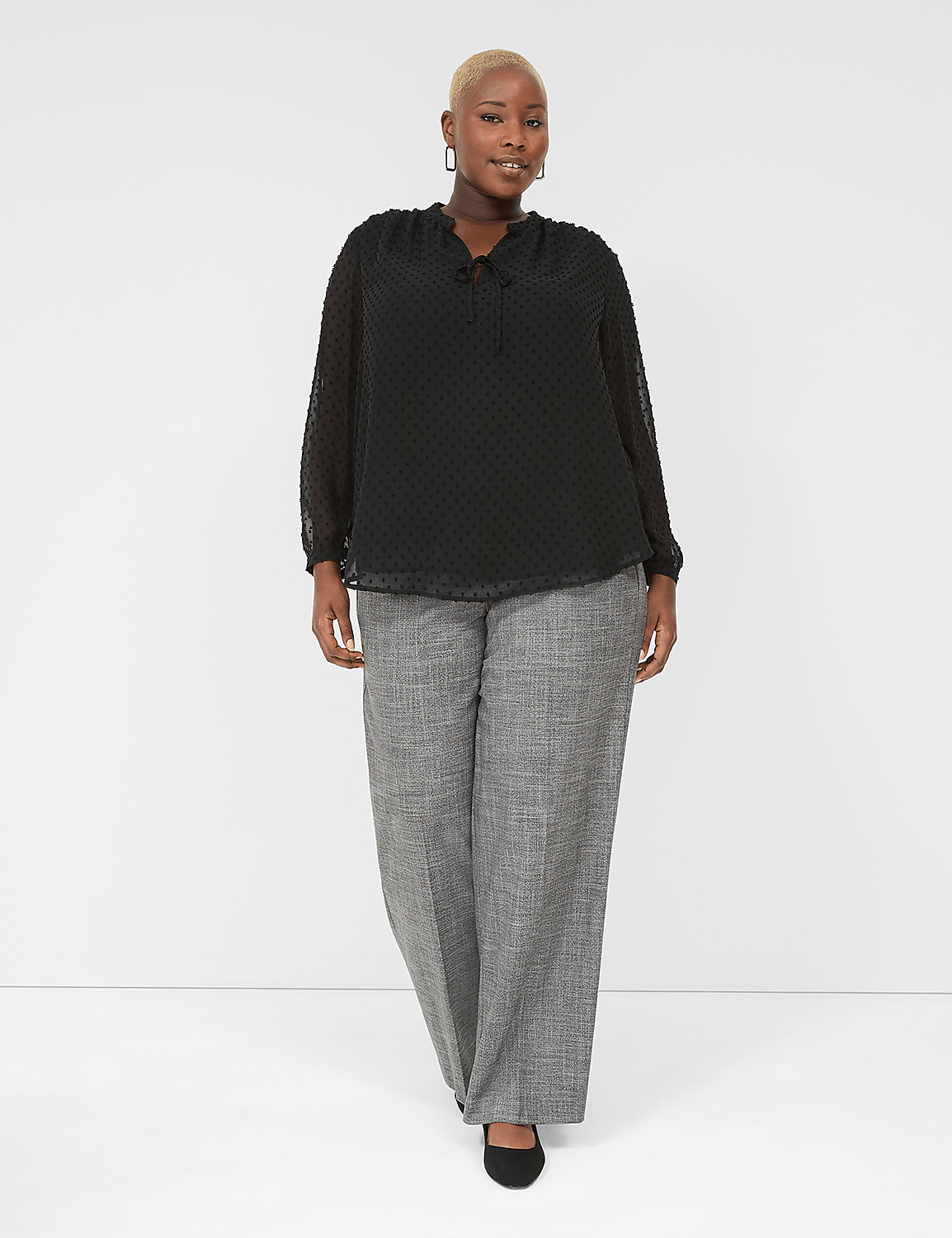 Clip Dot Split-Neck Popover Blouse Product Image 3