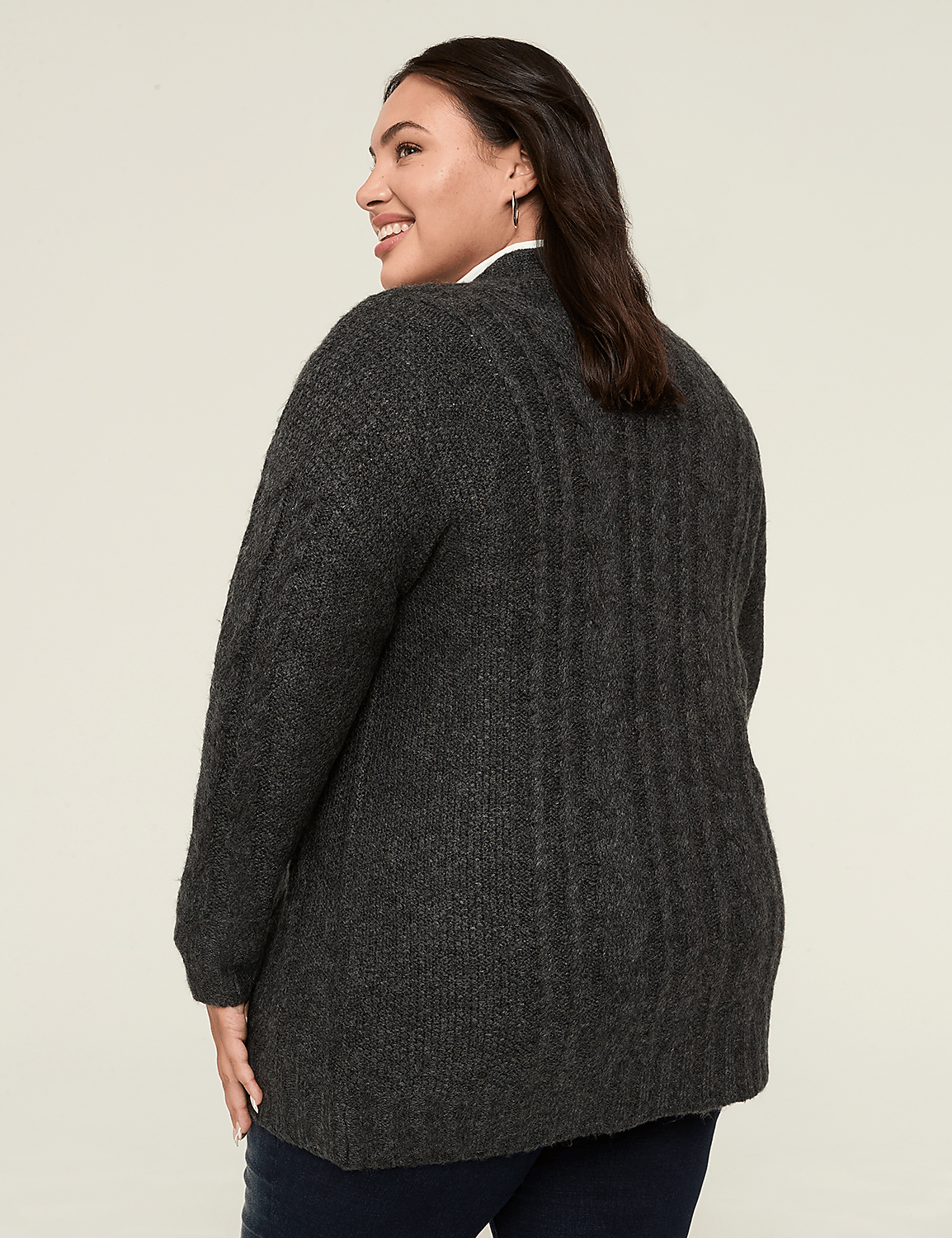 Button-Front Cable Knit Cardigan Product Image 2
