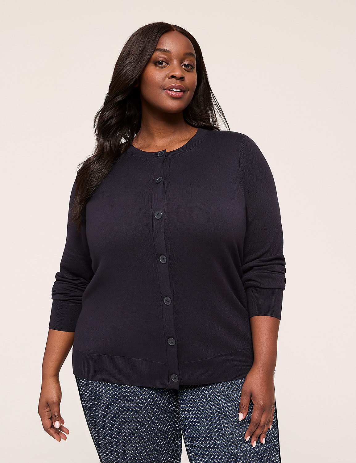 Crew-Neck Button-Front Cardigan Product Image 1