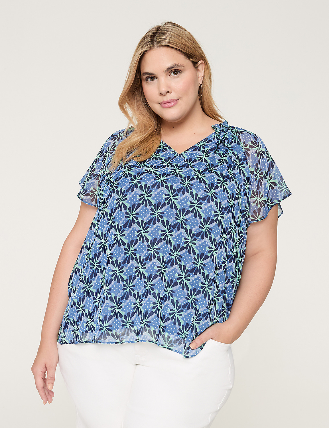 Ruffle Notch-Neck Popover Blouse Product Image 1