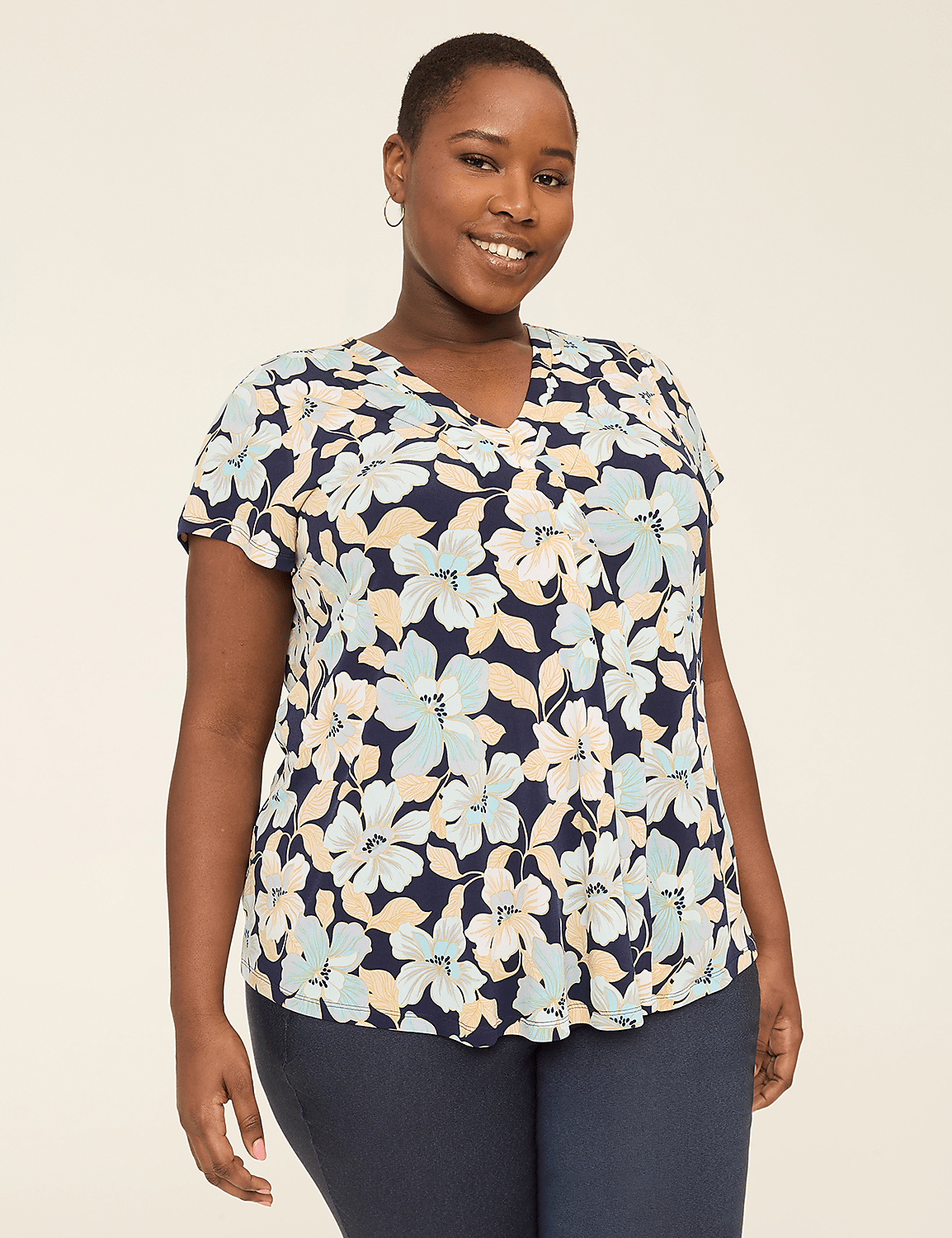 Cap-Sleeve Pleat-Front Top Product Image 1