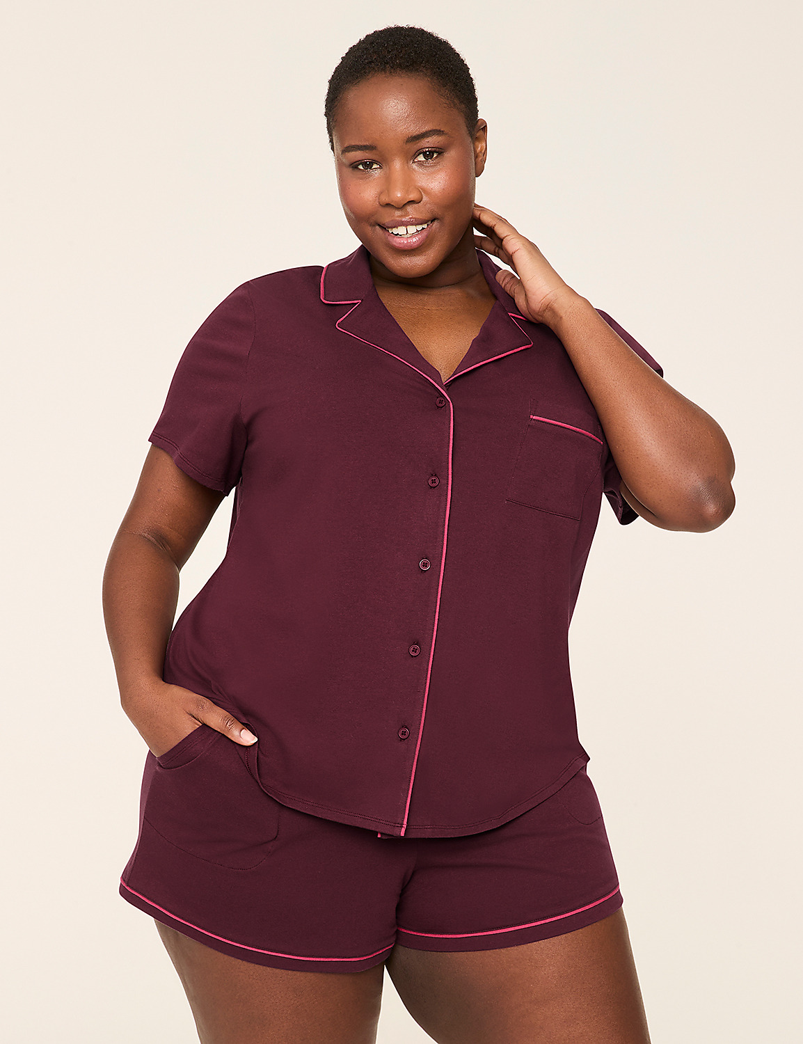 Comfy Cotton Notch-Neck Top & Short PJ Set Product Image 1