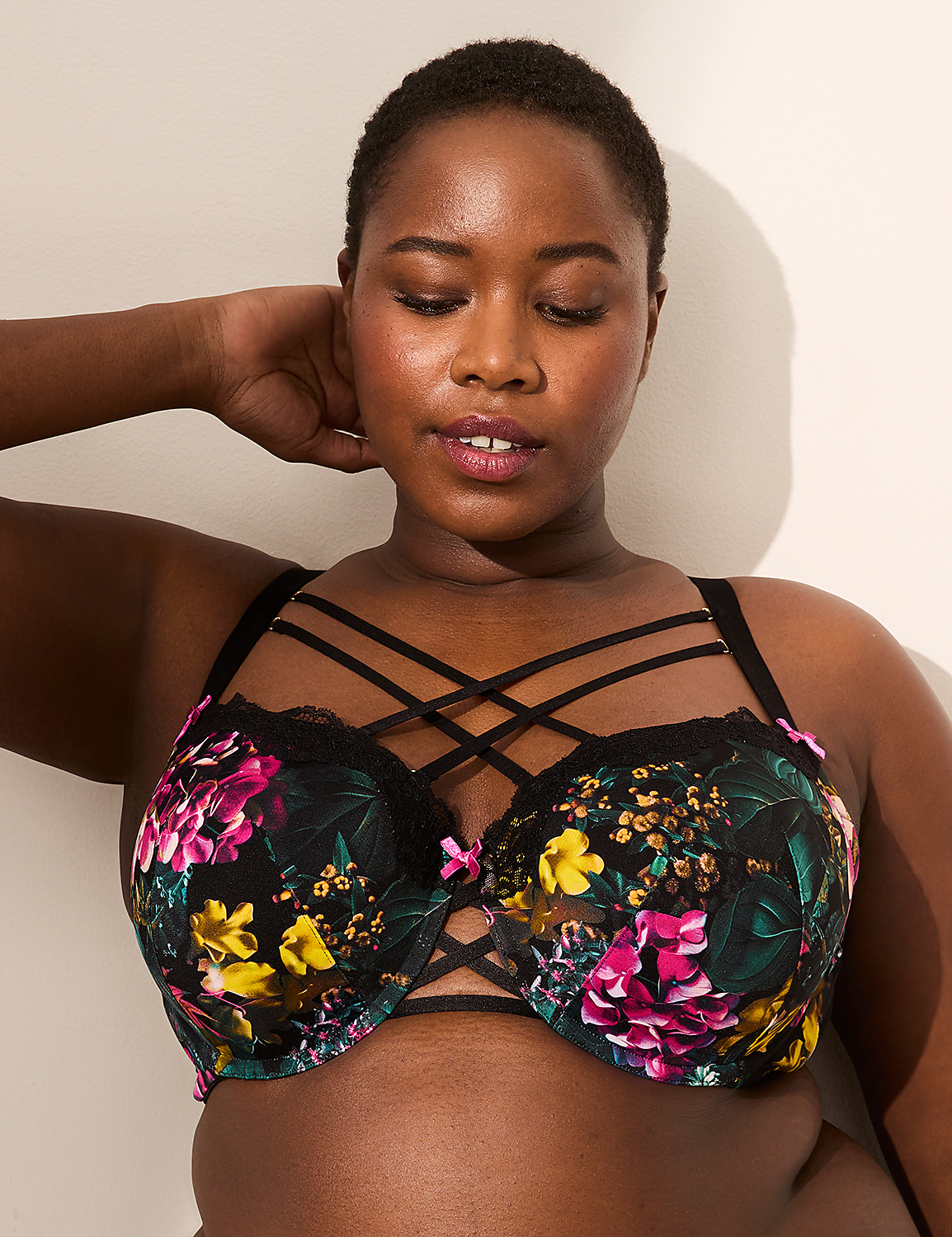 Printed Lace-Trim Boost Balconette Bra Product Image 1