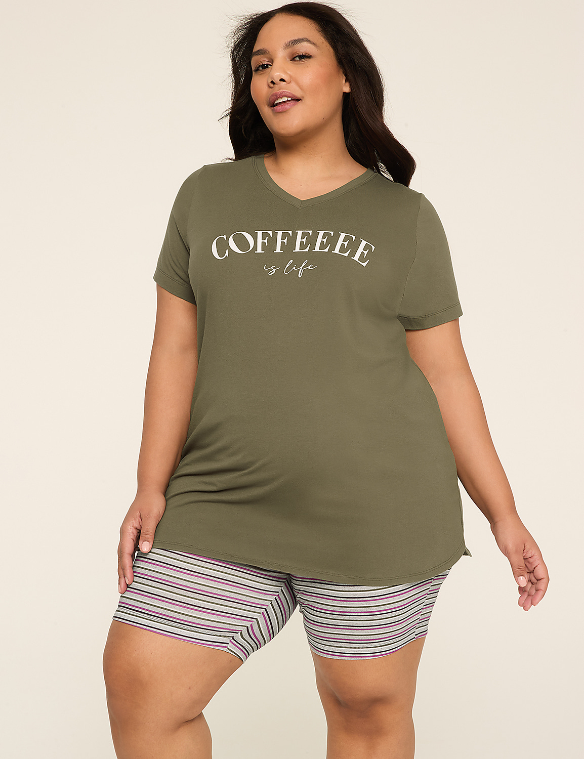 Comfy Cotton Tunic Tee & Bike Short PJ Set | LaneBryant