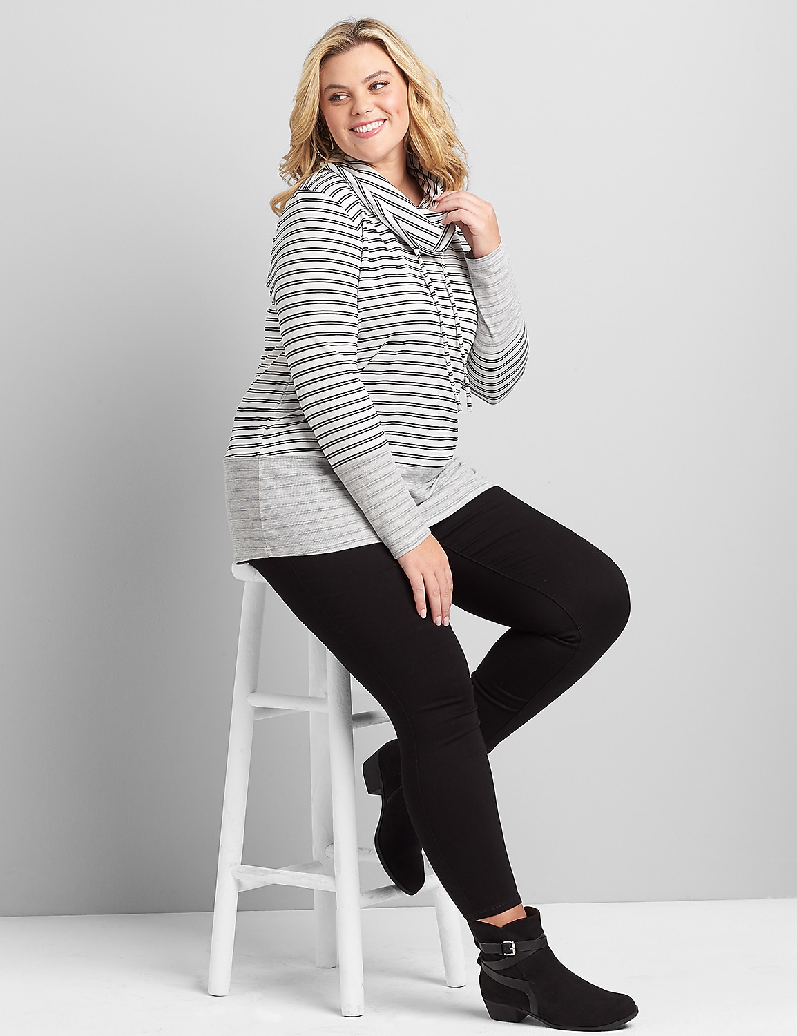 Long Sleeve Cowl Neck Stripe Pullover S 1117560:Black White Stripe:14/16 Product Image 3