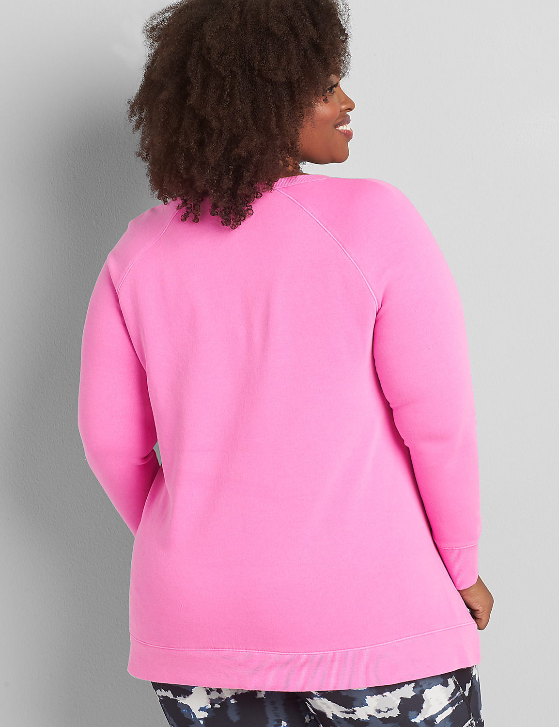 Long Sleeve Crew Neck Zipper Detail French Terry Tunic S 1116883:Bold Pink 62-0005-15:14/16 Product Image 2