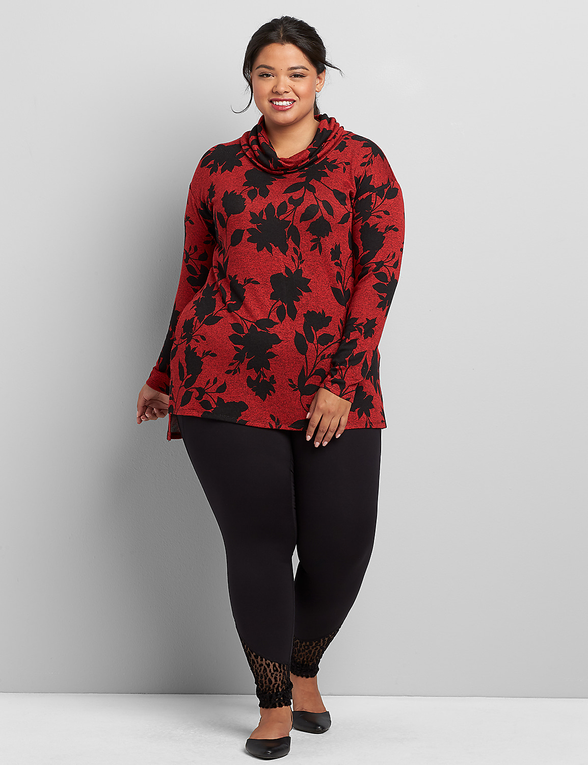 Long Sleeve Cowl Neck Shoulder Top 1119130 copy of 1118118:LBH19141C_MediumSilhouetteVineFloral_colorway1:14/16 Product Image 3