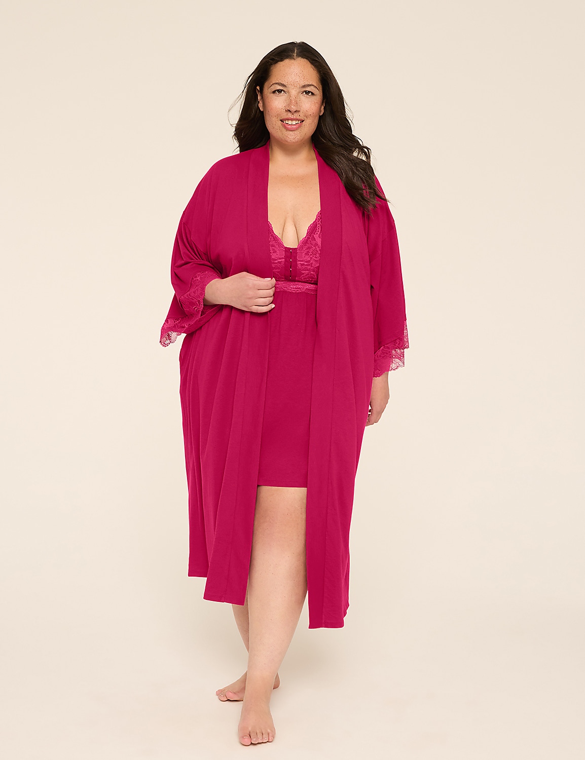 Comfy Cotton Lace-Trim Robe | LaneBryant