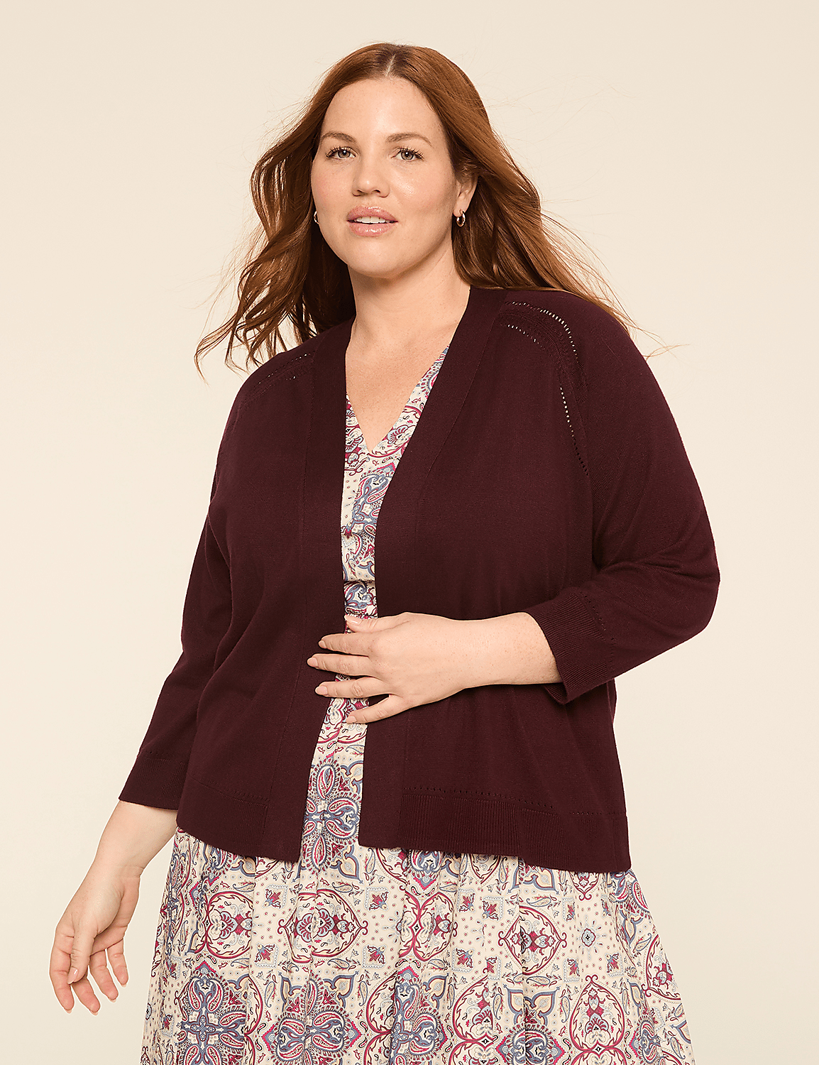 3/4-Sleeve Open-Front Shrug Product Image 1