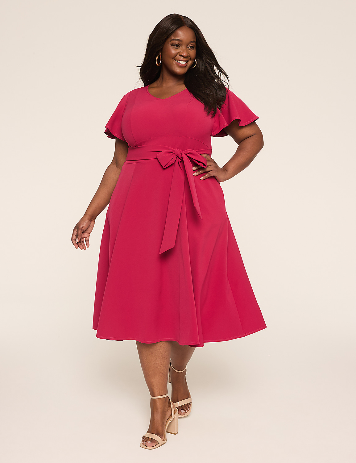 Lena V-Neck Level-Hem Midi Dress Product Image 1
