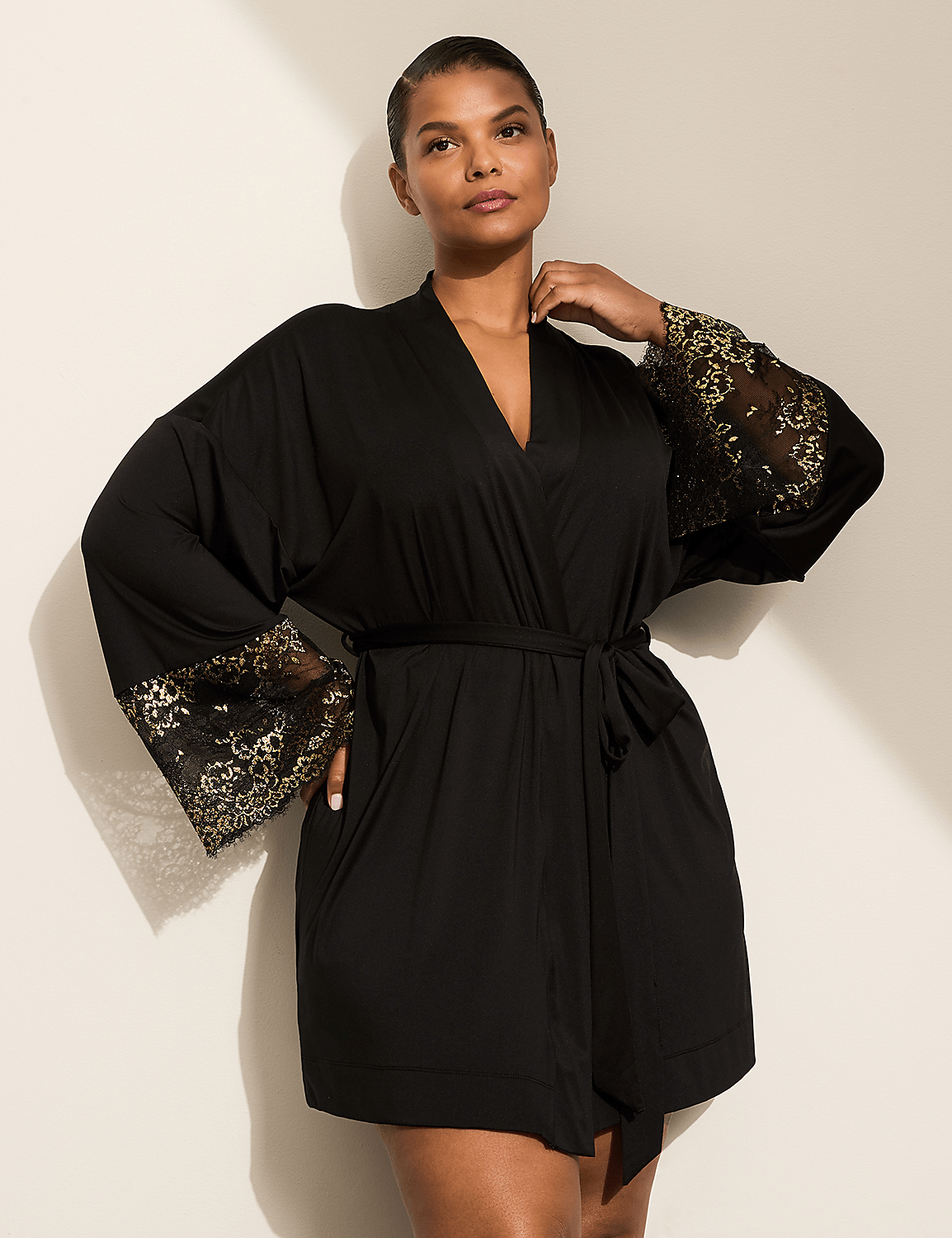 Shimmery Lace-Trim Robe Product Image 1