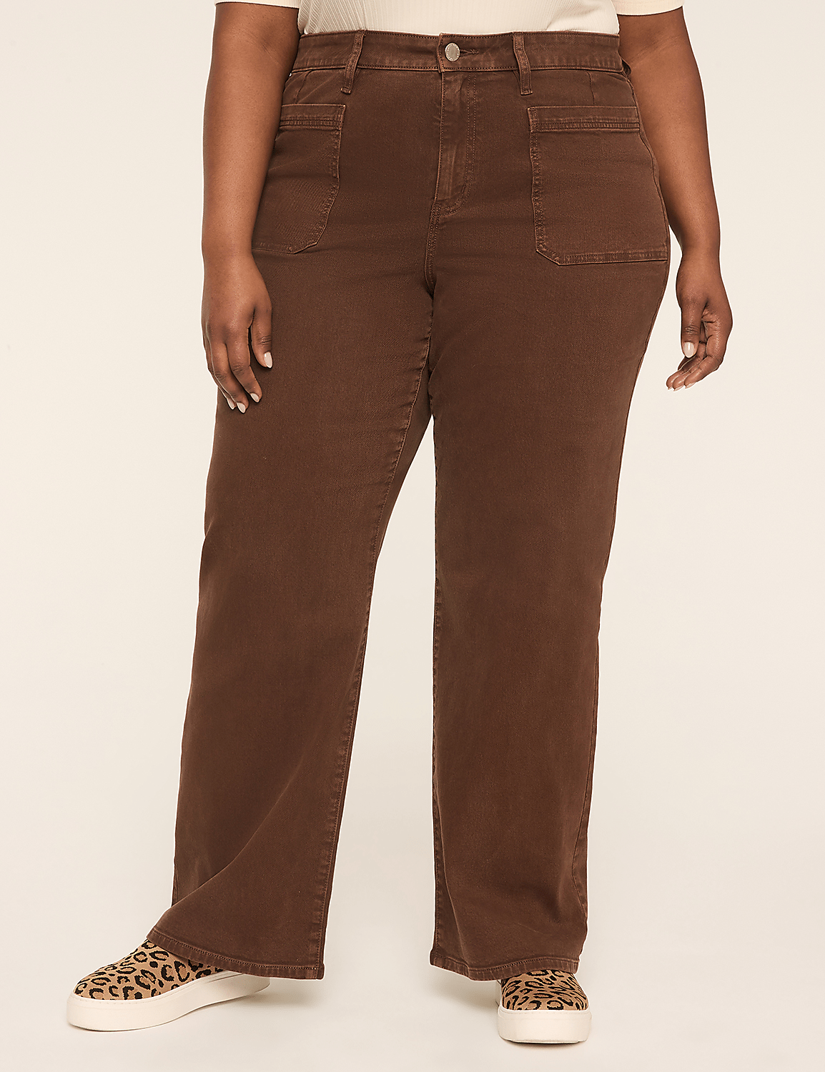Relaxed Straight Patch-Pocket High-Rise Brown Jean Product Image 1