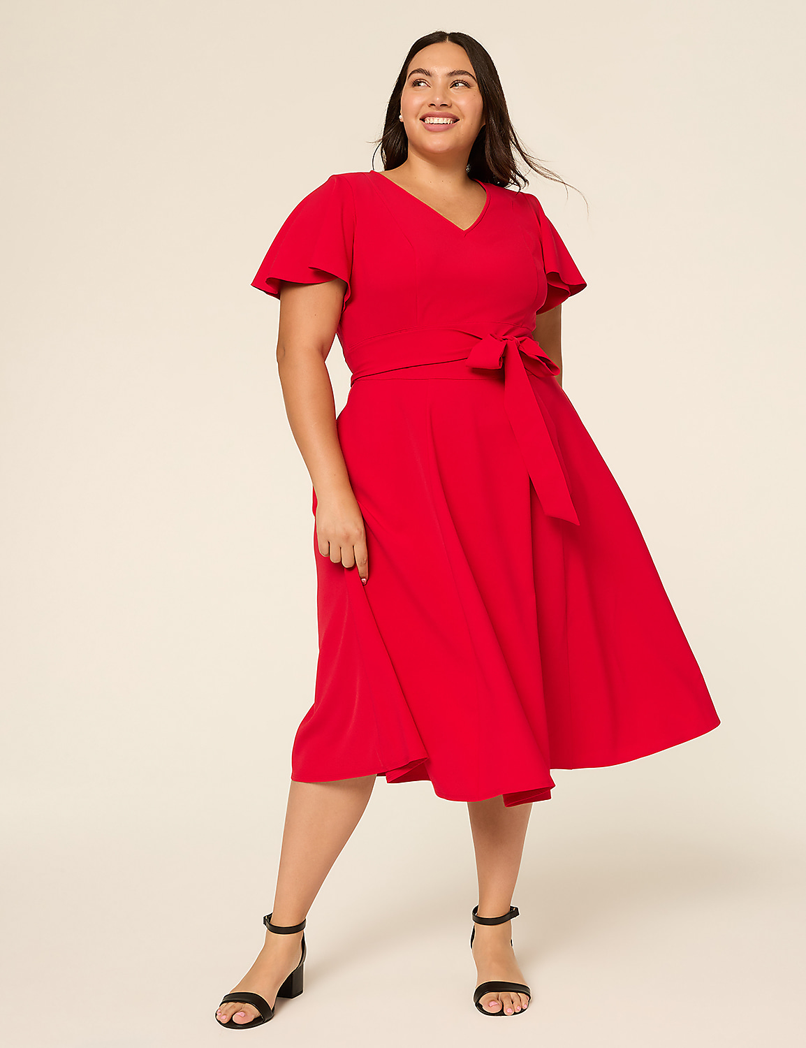 Lena V-Neck Level-Hem Midi Dress Product Image 1
