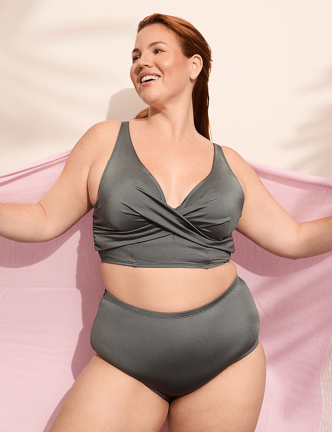 Underwire Shimmer Wrap-Front Bikini Top Product Image 1