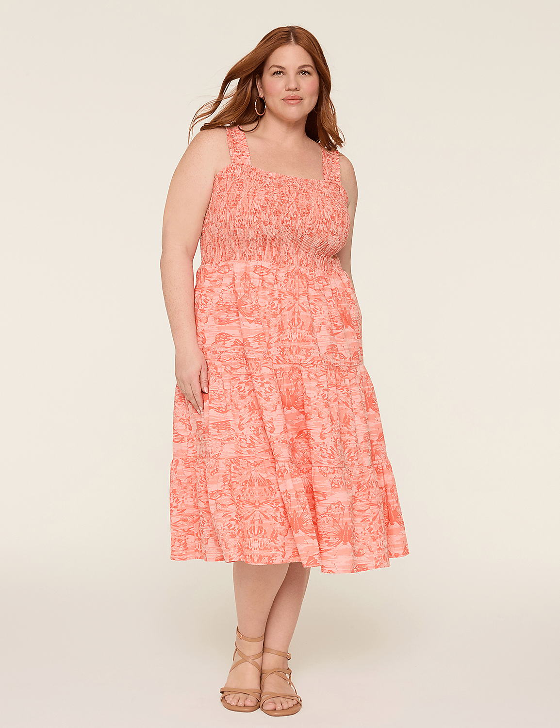 Sleeveless Smocked-Bodice Tiered Midi Dress Product Image 5