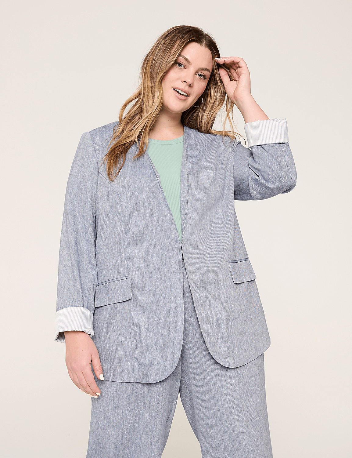 Twill Collarless Blazer Product Image 4