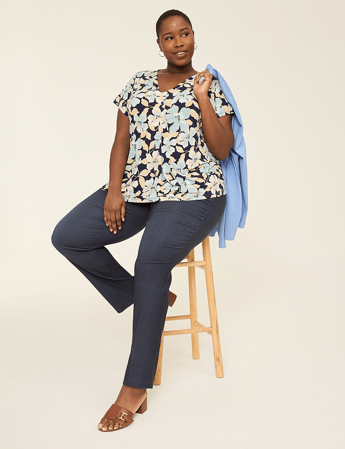 Cap-Sleeve Pleat-Front Top Product Image 3