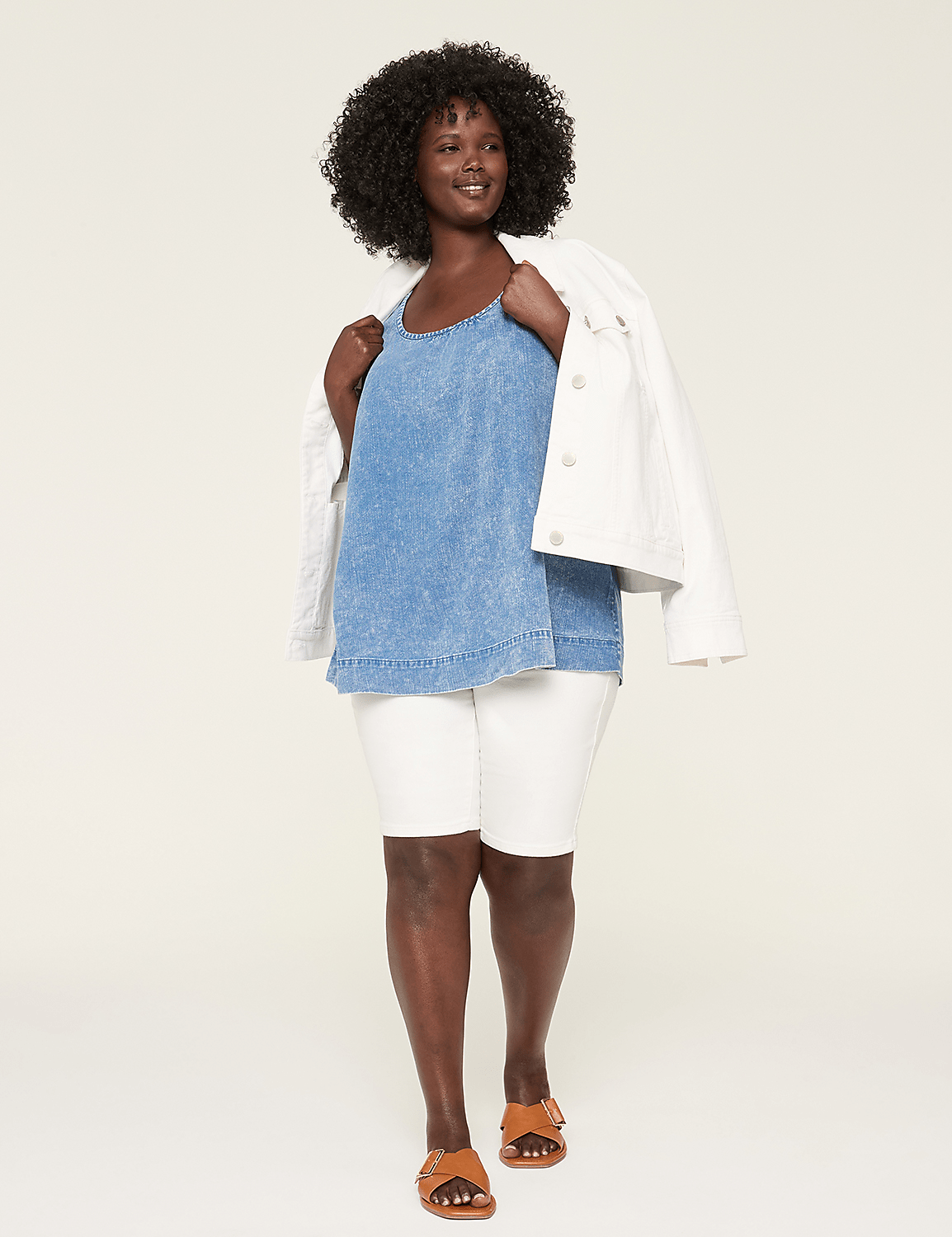 Button-Back Popover Denim Tank Product Image 3