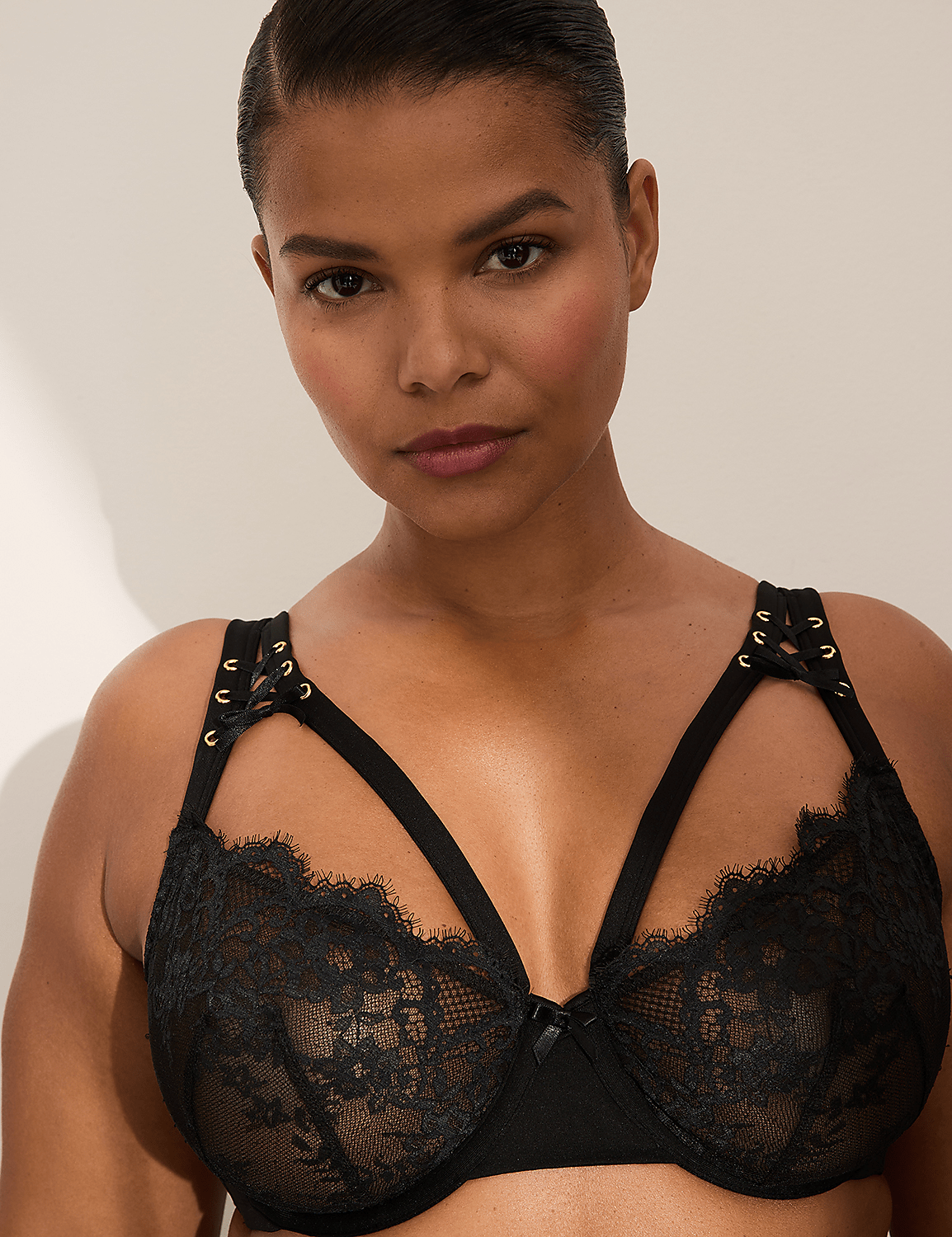 Unlined Lace-Up Strap Balconette Bra Product Image 2