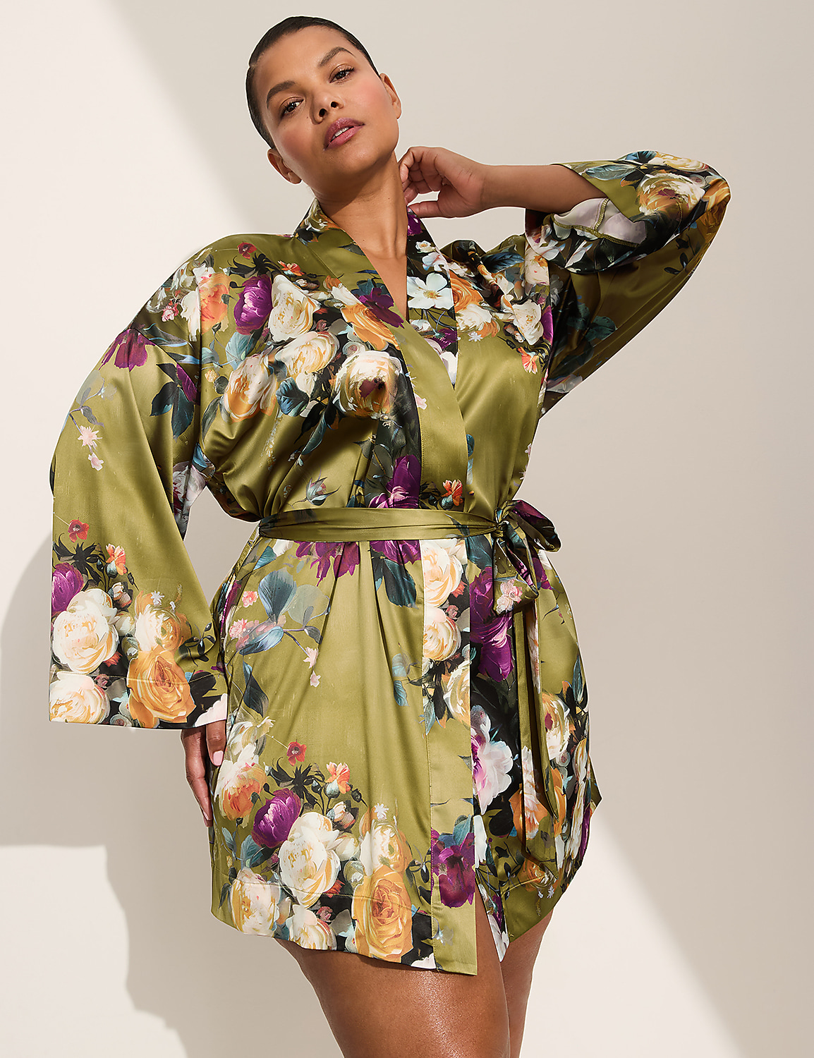 Printed Stretch Satin Robe Product Image 3
