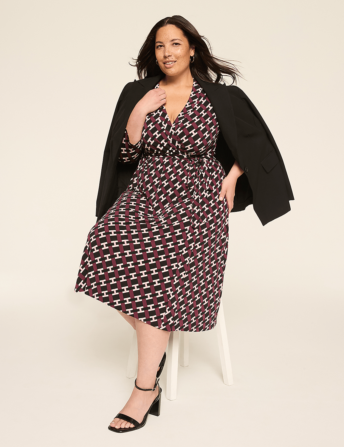 3/4-Sleeve Faux-Wrap Jersey Dress Product Image 4