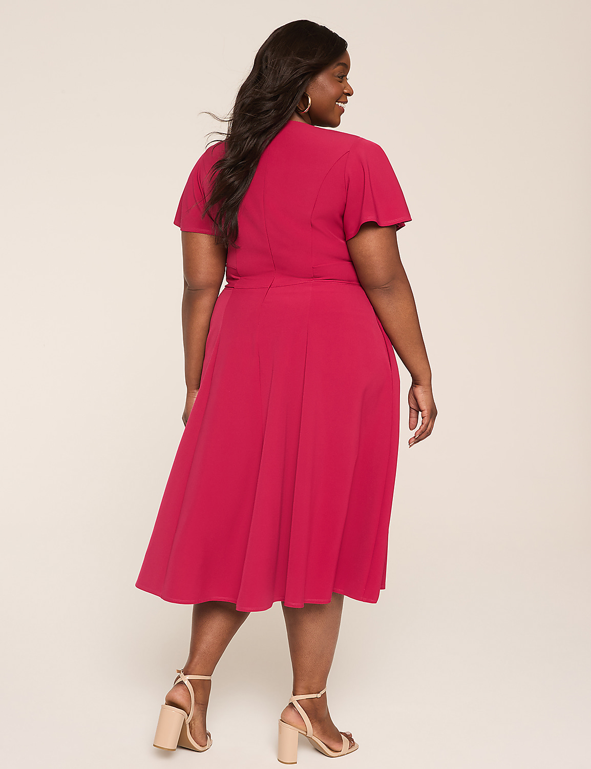 Lena V-Neck Level-Hem Midi Dress Product Image 2