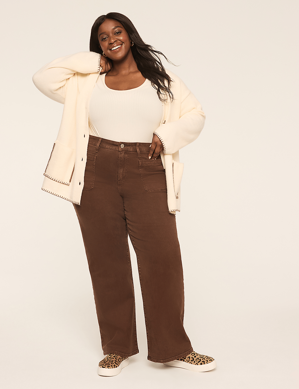 Relaxed Straight Patch-Pocket High-Rise Brown Jean Product Image 3
