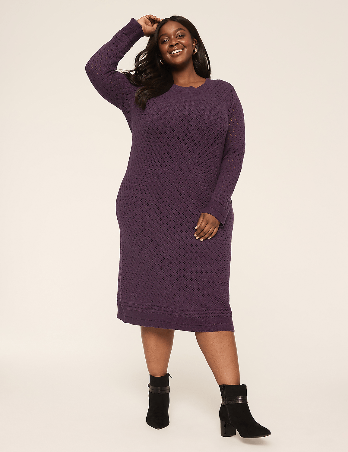 Long-Sleeve Pointelle Sweater Midi Dress Product Image 4