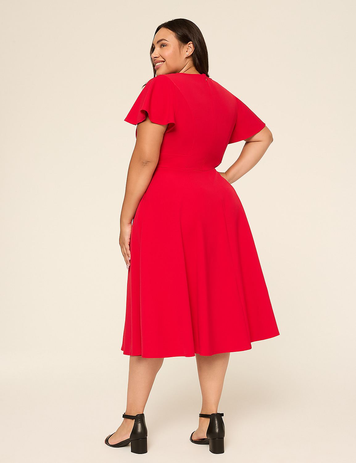 Lena V-Neck Level-Hem Midi Dress Product Image 2