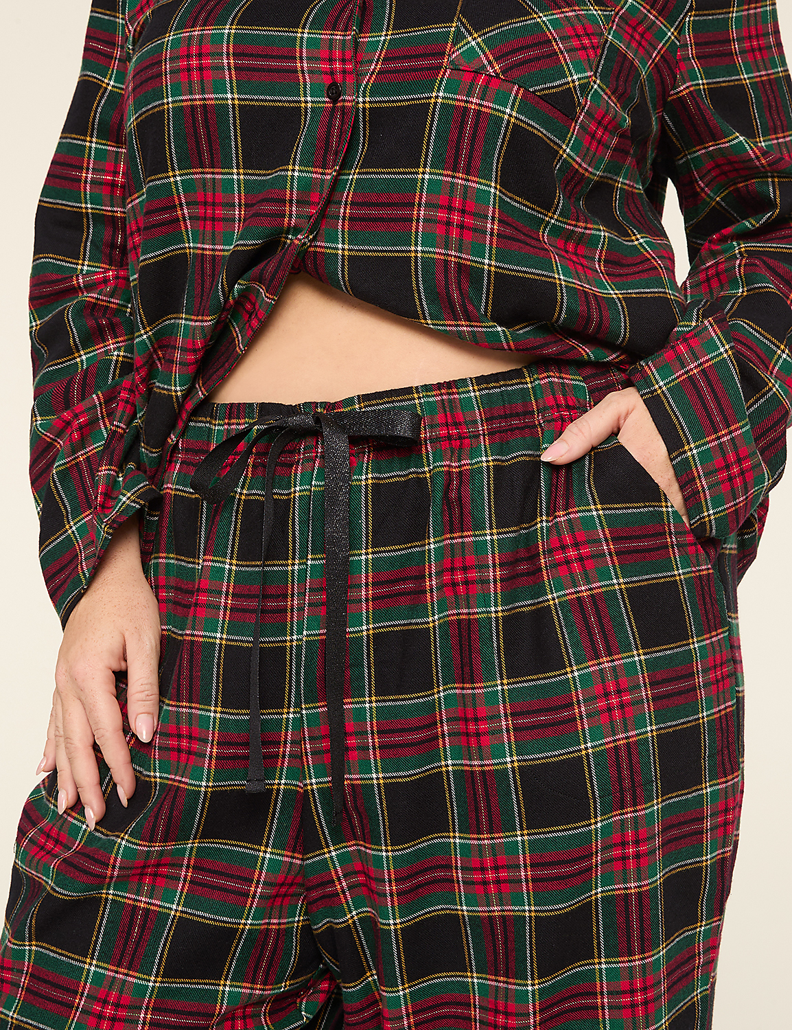 Lurex Flannel Long-Sleeve Notch-Neck Top & Pant PJ Set Product Image 4