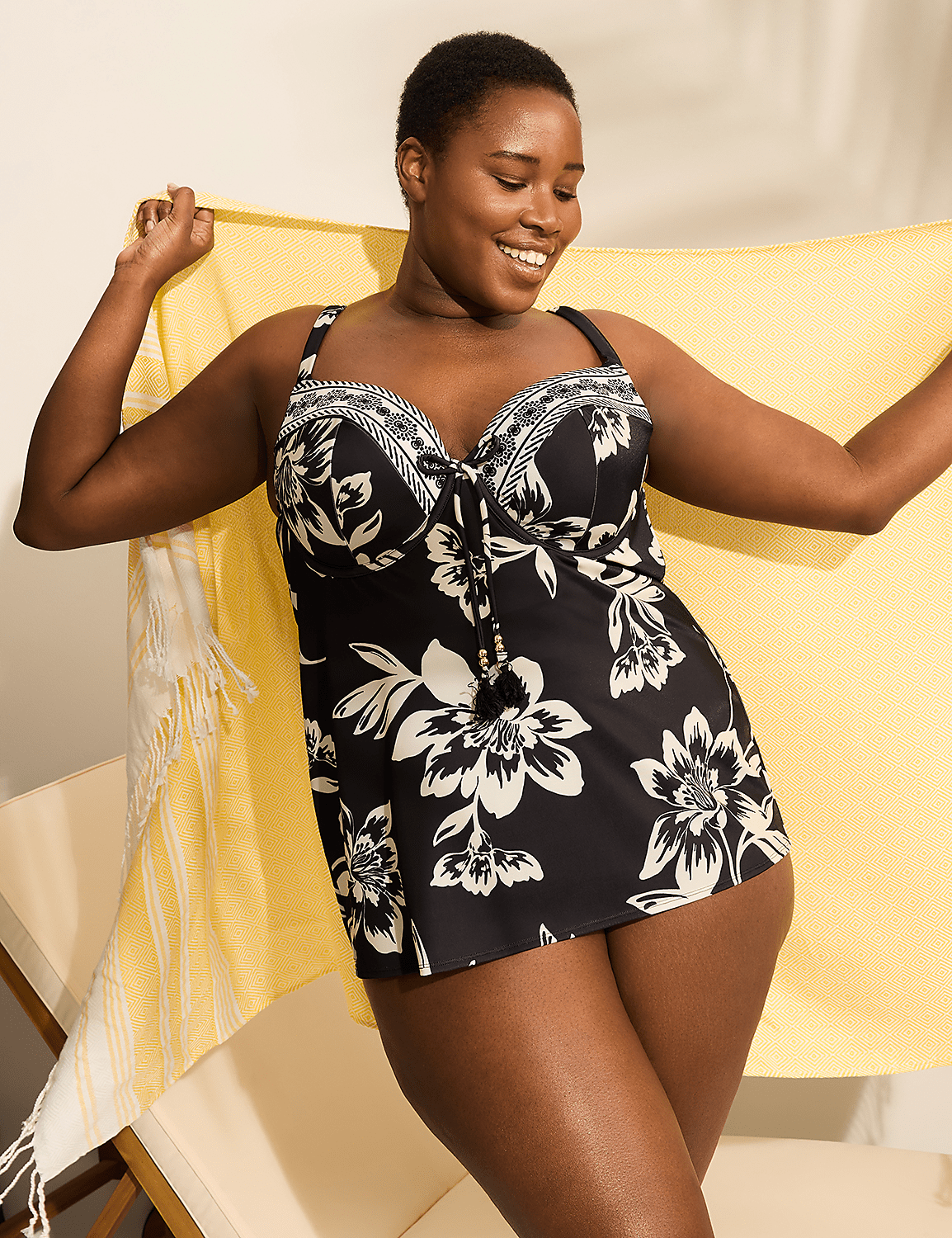 Underwire Balconette Tassel Tie Tankini Top Product Image 1