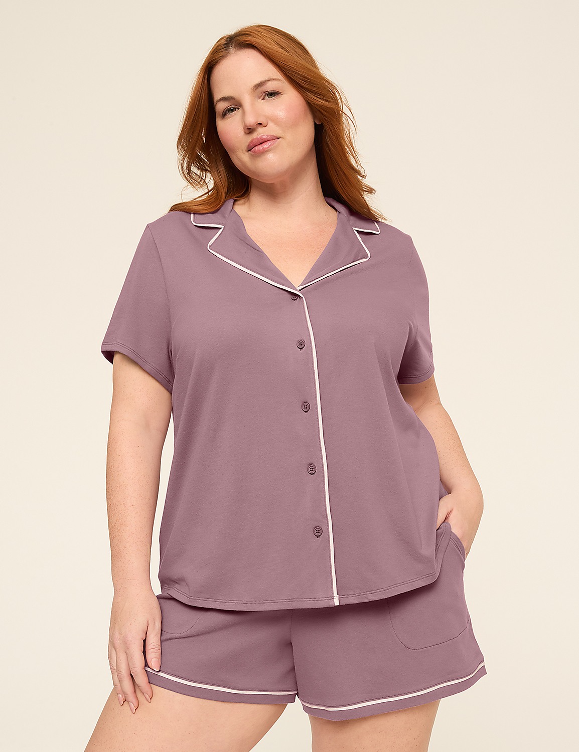 Comfy Cotton Notch-Neck Shirt & Short PJ Set Product Image 1