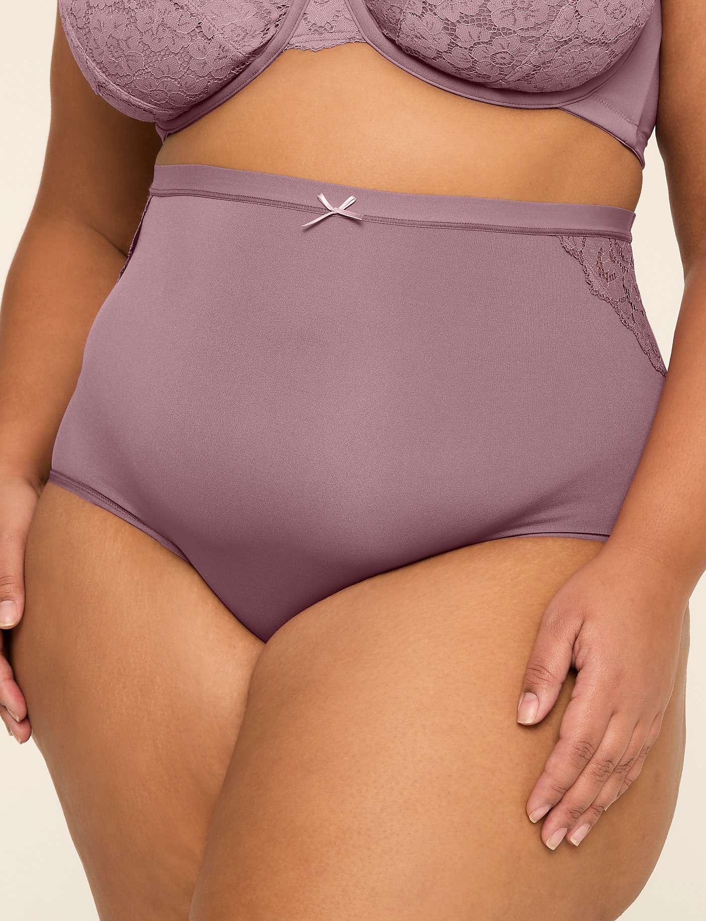 No-Show Lace-Trim High-Waist Brief Panty Product Image 1