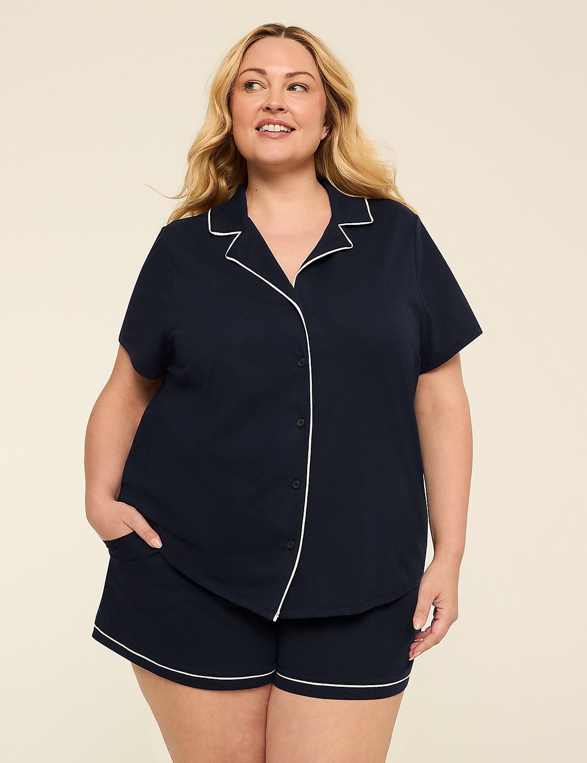 Comfy Cotton Notch-Neck Top & Short PJ Set Product Image 1