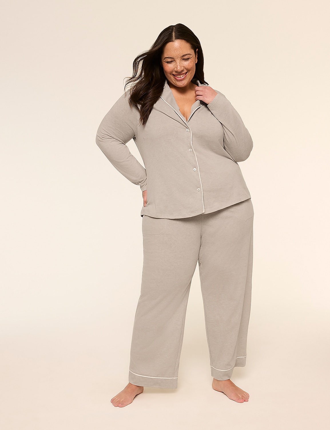 Comfy Cotton Notch-Neck Top & Pant PJ Set Product Image 1