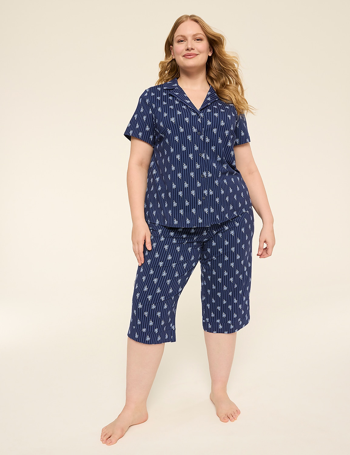 Comfy Cotton Notch-Neck Top & Crop Pant PJ Set Product Image 1