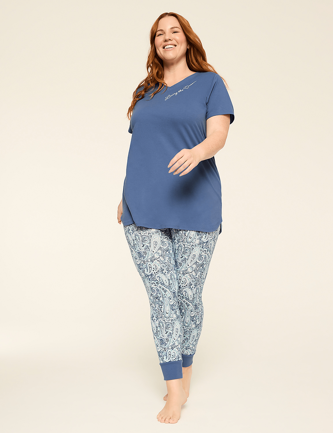 Comfy Cotton V-Neck Tunic Tee & Legging PJ Set Product Image 1