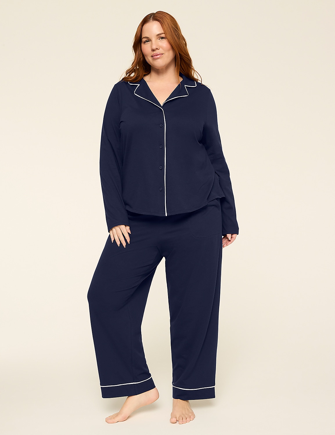 Comfy Cotton Notch-Neck Top & Pant PJ Set Product Image 1