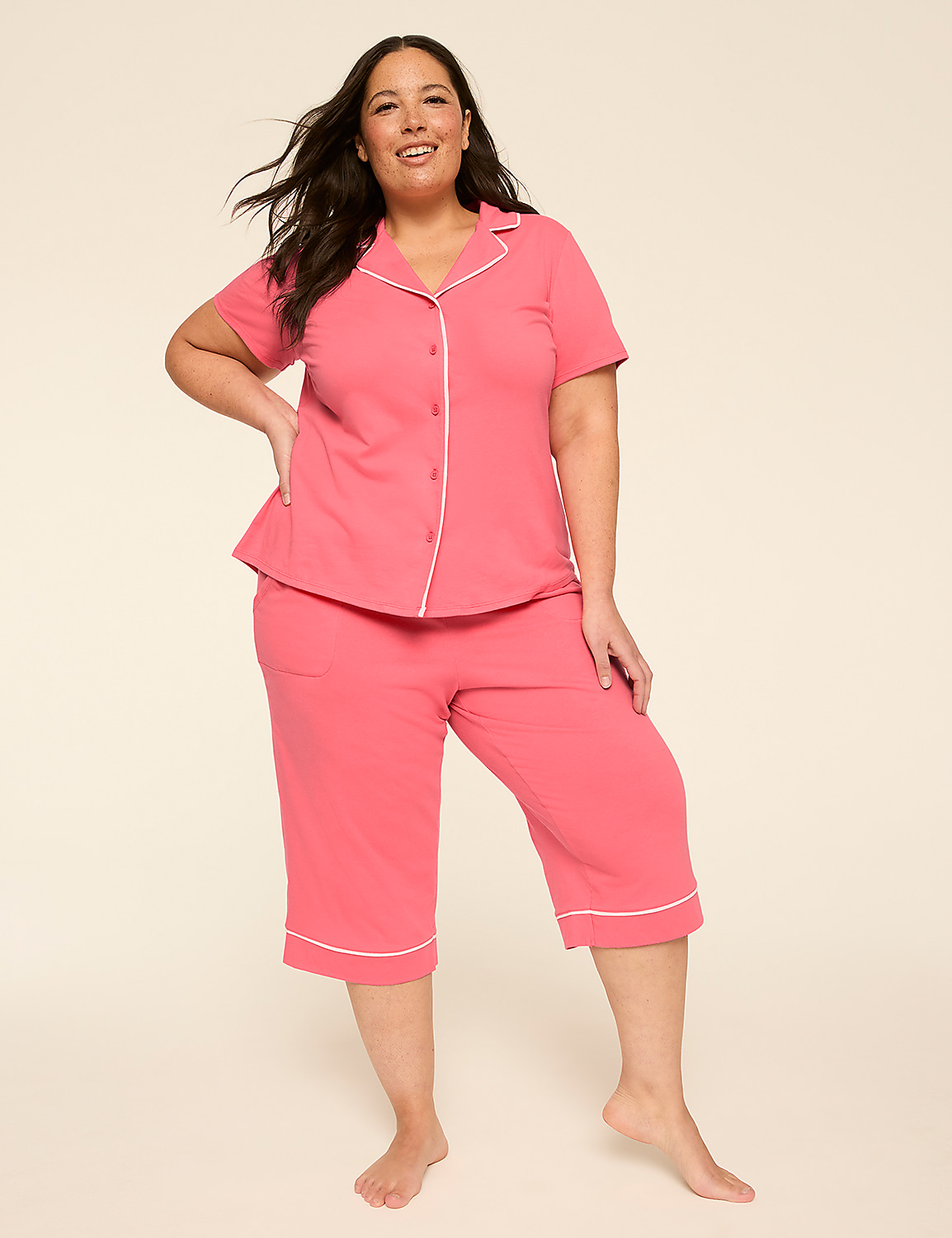 Comfy Cotton Notch-Neck Top & Crop Pant PJ Set Product Image 1