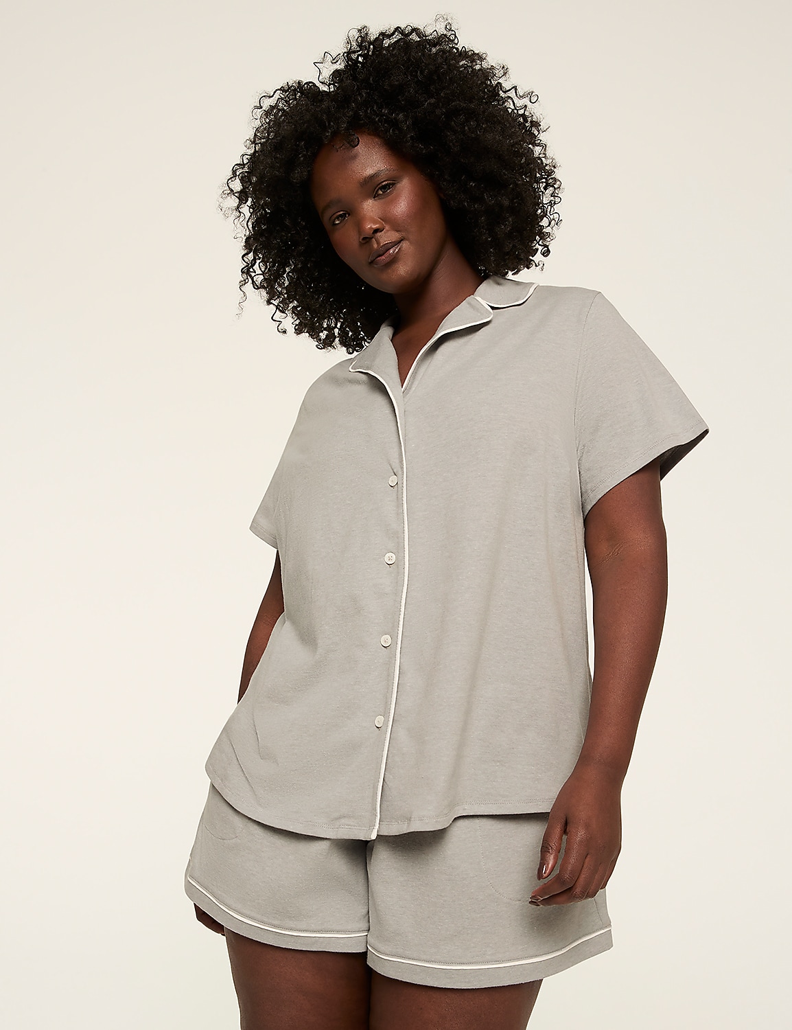 Comfy Cotton Notch-Neck Top & Short PJ Set Product Image 1