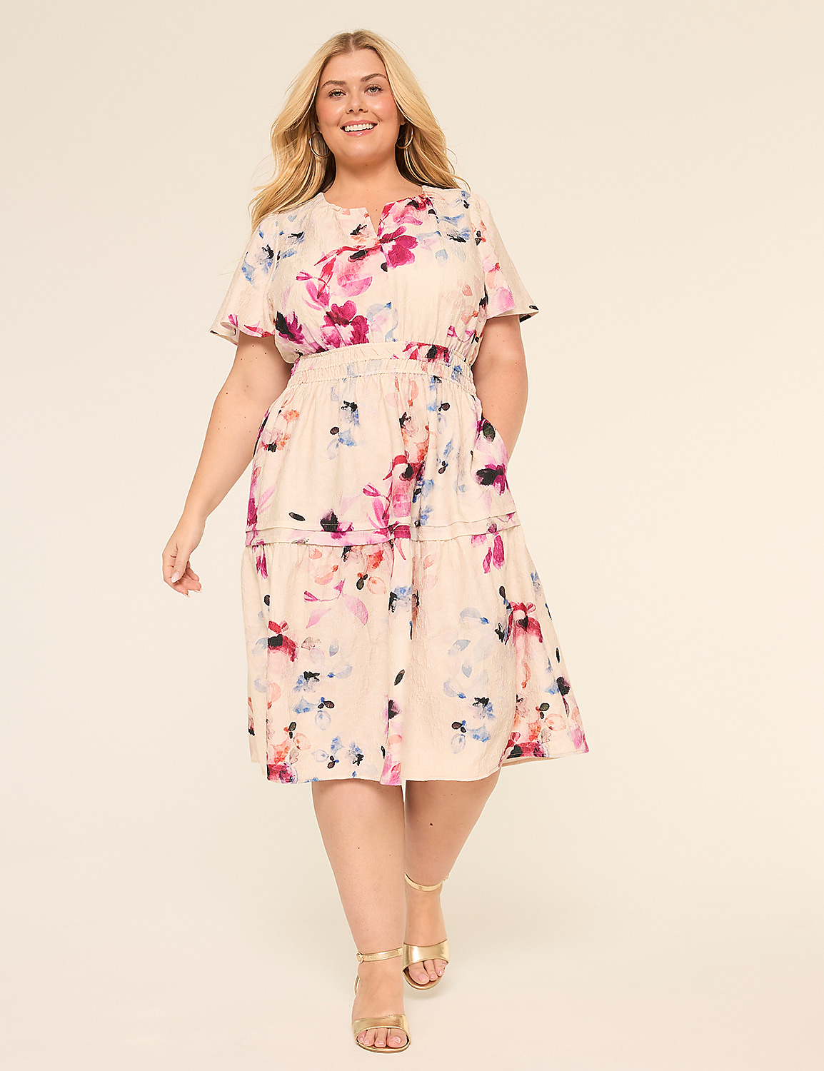 Surplice Neck Smocked Waist Tiered Textured Dress Product Image 1