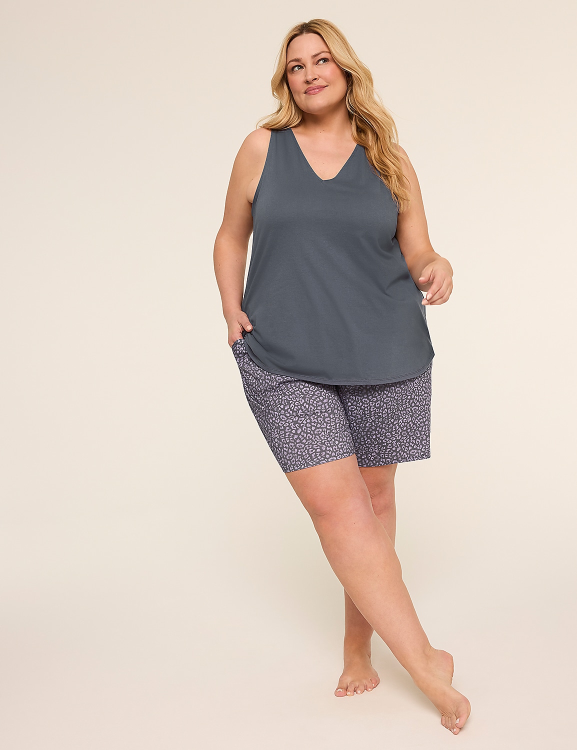Comfy Cotton V-Neck Tank & Bermuda Short PJ Set Product Image 1