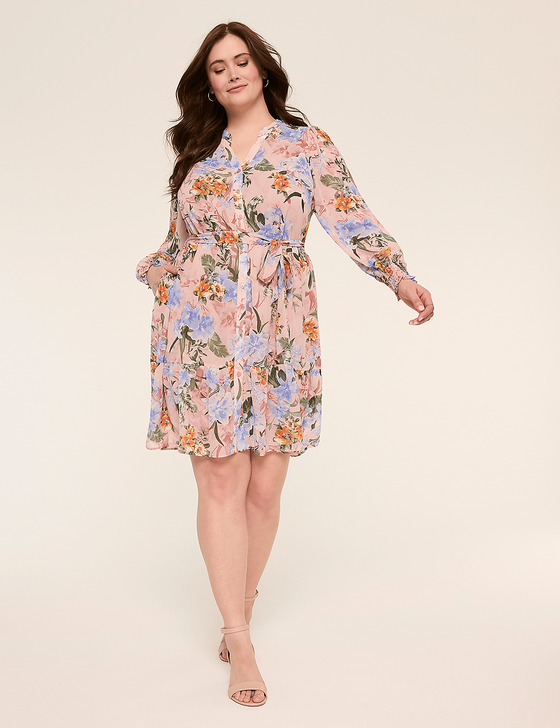Long-Sleeve Button Shirt Dress Product Image 1
